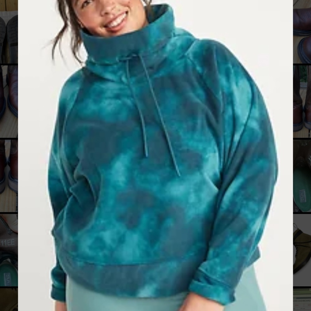 Old Navy Cozy Teal Tie Dye Funnel-Neck Cropped Microfleece Loungewear Sweatshirt